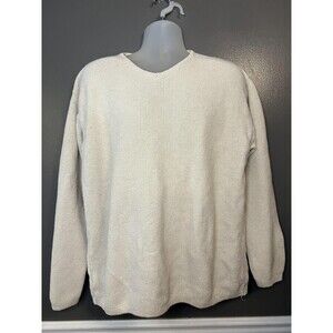 Vintage Structure Sweater Mens Large Cream Textured Crewneck Ramie Blend 90s